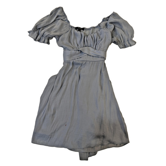 Trixx  Mini Dress Women’s SM Light Blue Puff Sleeve Ruched Waist Cottagecore - Picture 2 of 6